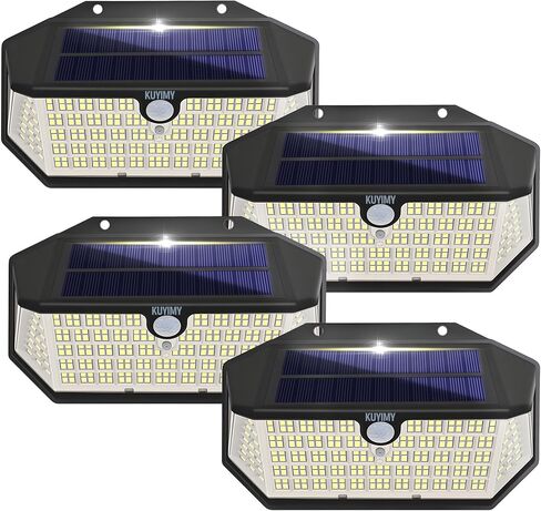 Solar Outdoor Lights,266LED with Motion Sensor and 3 Lighting Modes,IP65 Waterproof,5 Sides of 220° Wide Angle Light,Intelligent Security Wireless Lights for Garage,Deck,Fence(White, 4pack) in Saudi Arabia