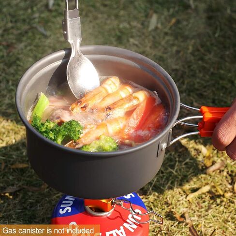 REDCAMP 19 PCS Camping Cookware Mess Kit Camping Gear Campfire Utensils Lightweight Stackable Pot Pan Bowls Soup Spoon with Storage Bag for Camping, Backpacking, Outdoor Cooking and Picnic, Black in Kuwait
