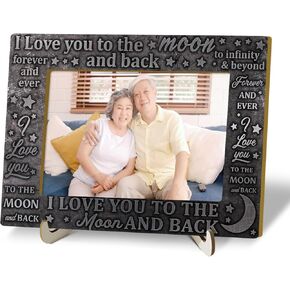 Tabletop Wood Photo Frame, I Love You to the Moon and Back Desktop Picture Frame with Stand, Couple Family Daughter Son Gift, Home Table Decor Supplies for Living Room Bedroom (4x6" Horizontal) -14
