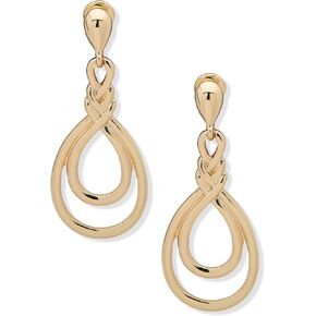 حلق نسائي من ANNE KLEIN ذهبي EZ مريح بمشبك خطي يتميز بتصميم خطي مزدوج على شكل دمعة