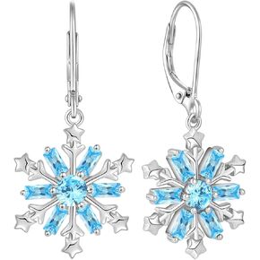 Snowflake Earrings for Women, Sterling Silver Frozen Flower Birthstone Dangle Earrings with Leverback for Jewelry Christmas Gifts