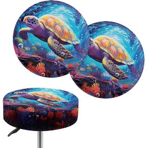 GLENLCWE Hawaiian Palm Tree Purple Sky Round Bar Stool Covers Seat Chair Cushions Anti Slip Bar Stool Slipcovers Washable,4Pack,Keep Clean