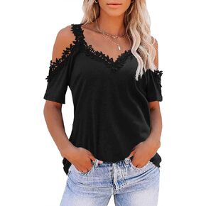 KKG Womens Sexy Cold Shoulder Tops, Casual Off Shoulder Open Shoulder Shirts