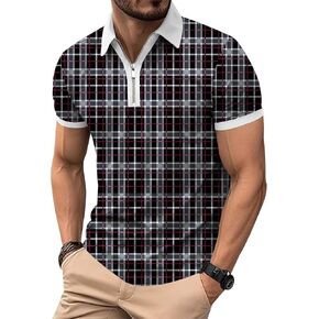 Arvilhill Men's Short Sleeve Zipper Polo Shirt