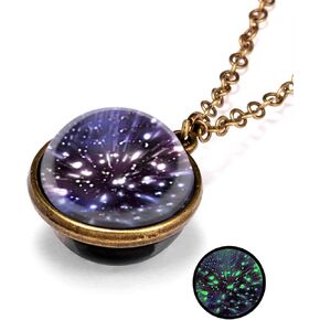 Galaxy Planet Pendant Necklace Glow in Dark Double Side Glass Crystal Ball Moon Earth Astronomy Universe Necklace Luminios Gemstone Necklace for Women Men Friends Gift