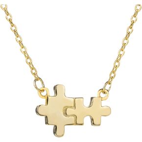 18K Gold Plated 925 Sterling Silver Perfect Pair Puzzle Piece Pendant with 18" -16" Adjustable Link Chain, Hypoallergenic Nickle Free For Sensitive Skin, Gift Box Included