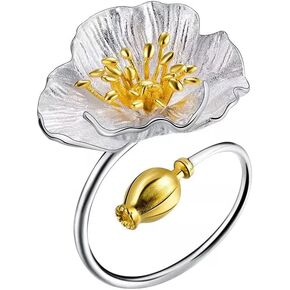 Stunning Designer Blooming Poppies Flower Ring in 925 Sterling Silver Adjustable Ring Size Women Handmade Jewelry - PremiumPearl