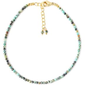 الفيروز التبتي الخرز لذيذ سوار الأحجار الكريمة الطبيعية جوهرة الميلاد هدية لها شقرا شفاء بلورات الخرز والمجوهرات سلسلة مطلية بالذهب 8 بوصة in Kuwait