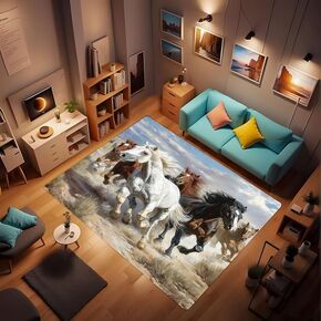 Galloping Horse Area Rug, The Horse's Hair is as Smooth as Satin, which Further Shows its Noble Temperament. Soft and Comfortable Galloping Horse Decoration Living Room Bedroom Carpet 24x36inch