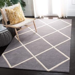 SAFAVIEH Chatham Collection 7' Square Dark Grey/Ivory CHT720D Handmade Diamond Trellis Premium Wool Area Rug