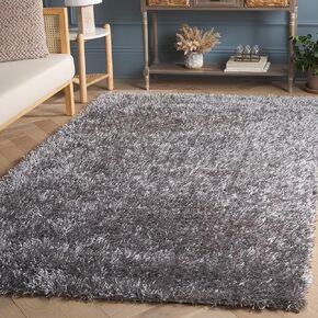 SAFAVIEH New Orleans Shag Collection Area Rug - 5' x 7', Grey & Grey, Handmade, 1.6-inch Thick Ideal for High Traffic Areas in Living Room, Bedroom (SG531-8080)