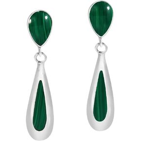AeraVida Sleek and Slender Teardrops Green Malachite .925 Sterling Silver Stud Earrings | Chic Sterling Silver Stud Earring for Women | Jewelry Gift for All Occasions