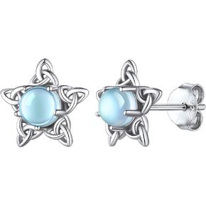 Silvora Sterling Silver Moonstone Earrings Round Synthetic Stud Earrings Jewelry Women Hypoallergenic Earrings for Sensitive Ears