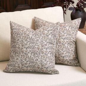 Amor Virisso Floral Throw Pillow Covers 20x20 Set of 2 Vintage Block Print Pillow Covers Decorative Pillow Covers Couch Pillows for Living Room Farmhouse Accent Sofa Pillows, Red/Sand