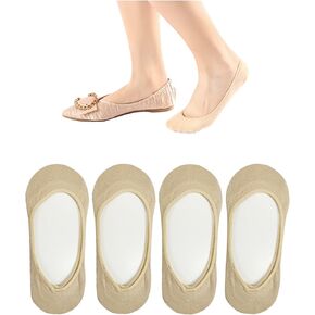 Bestjybt No Show Socks Women Ultra Low Cut Socks Cotton Seamless Non Slip Invisible Liner Footies for Flats 4 Pairs