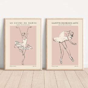 YJYCLD Ballet France Exhibition Wall Art Prints Set of 2 Vintage Ballerina Canvas Posters Decor Nordic Aesthetic Art Painting Pictures for Girls Room Bedroom Gallery Decor 12x16 inch Unframed
