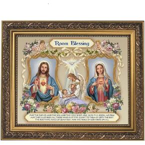 Gerffert Collection Sacred Hearts Room Blessing Framed House Blessings Print, 13 Inch (Ornate Gold Tone Finish Frame)