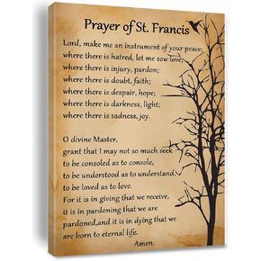 Prayer of St. Francis Quote Saint Francis Peace Prayer Poster Canvas Wall Art Painting Home Bedroom Living Room Decor Christian Prayer Gifts Framed 8 * 12 inch