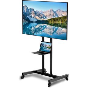 Rolling TV Stand, TV Stand with Wheels for 32-70 inch TV, Hight Adjustable,15° Adjustable Viewing Angle, Portable TV Stand with Shelf, Max 88 LBS, Vesa max 600×400
