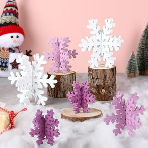 6 Set Pink Snowflake Christmas Table Decorations 12 Pcs Pink Wooden 3D Snowflake Tabletop Decor Snowflake Centerpiece Xmas Snowflake Signs for Home Xmas Party