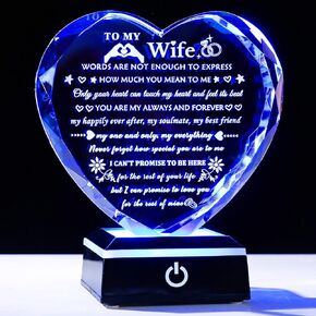 Romantic Wife Gifts from Husband with Colorful LED Base Anniversary Birthday Gifts for Wife To My Wife Crystal Keepsake I Love You Gifts for Her on Mothers Day Valentine's Day Christmas