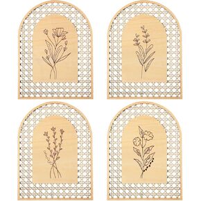 Wesiti 4 Pcs 3D Wooden Boho Floral Arch Wall Decor Rattan Style Minimalist Wall Art Mid Century Modern Shelf Decor Nursery Flower Farmhouse Hanging Decor for Bedroom Living Room Decoration