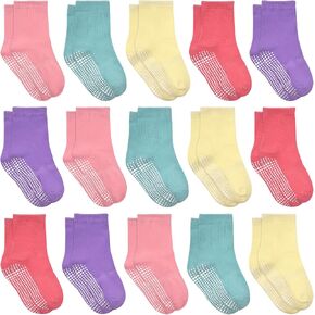 HYCLES 15 Pairs Toddler Girl Socks, Non Slip Crew Toddler Socks with Grippers for Kids Preschool Girls 1-7 Years in Kuwait