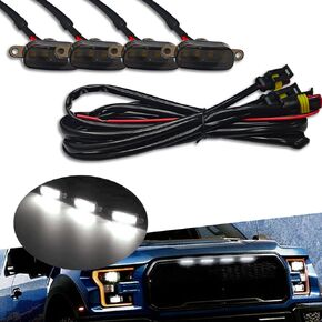 4PCS LED Grill Lights, Car Front Grill Bumper Trim Lamps, Bright Amber LED Grill Lights with Wiring Harness, Compatible with F150 F250 F350 (Yellow)
