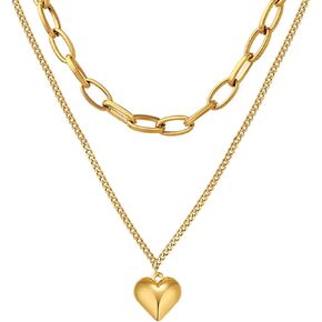Puffy Heart Necklaces For Women 14k Gold Chunky Heart Necklace Hypoallergenic Thick Chain Love Heart Pendant Necklace Gold Layering Heart Charm Necklace Trendy Jewelry