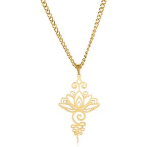 Dreamtimes Lotus Flower Pendant Necklace for Women Yoga Healing Charms Unalome Symbol Amulet Stainless Steel Jewelry Lotus Flower Necklace Buddha Yoga Necklace