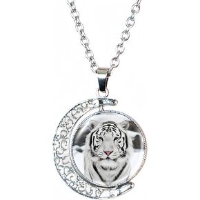 DEQIYIJI White Tiger Gifts For Women Moon Pendant Necklace Jewelry Cute Aesthetic Animal Stuff