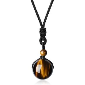 COAI Genuine Round Brown Tiger Eye Stone Necklace for Men Women