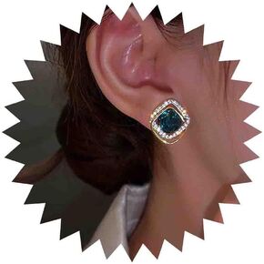 Boho Sapphire Stud Earrings Vintage Blue Gemstone Square Earrings Sapphire Square Stud Earrings Geometric Blue Rhinestone Earrings Jewelry for Women