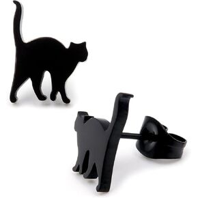 Steelmeup Stainless Steel Cute Black Cat Silhouette Post Stud Earrings Arch Back Cleaning