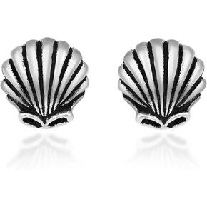 AeraVida Beach Chic Scallop Seashells .925 Sterling Silver Stud Earrings | Minimalist Sterling Silver Stud Earring for women | Seashell Stud Earrings | Chic Stud Earrings