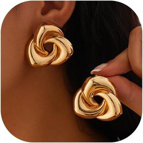 Chunky Gold Earrings Gold Statement Earrings Gold Flower Earrings Rose Flower Earrings Geometric Earrings Trendy Twisted Knot Earring Jewelry for Women