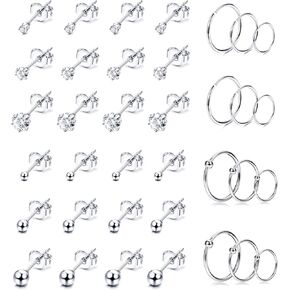 MILACOLATO Small Tiny Stud Hoop Earrings for Women 14K Good Plated Stainless Steel Earrings Set for Multiple Piercing Hypoallergenic CZ Ball Studs Endless Cartilage Hoops Earrings