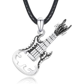 OHAYOO Guitar Pick Necklace Sterling Silver Music Guitar Pendant Necklace Emo Jewelry Cool Guitar Gift for Music Lovers Men Women