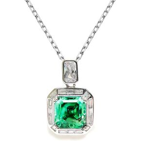 2CT Square Pendant Necklace 7MM Moissanite Laboratory Diamonds18K White Gold Plated S925 Silver Jewelry Women Gift
