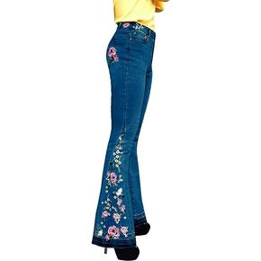 Flare Pants Bell Bottom Jeans for Women Floral Denim Pants for Women Jeans for Women with Embroidered Women's Bell Bottom Jeans Wide Legged Jeans for Women Hippie Flare Pant Bell Bottom