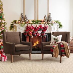 COLAMY Modern Wingback Living Room Chair, Upholstered Fabric Accent Armchair, Single Sofa Chair with Lounge Seat and Wood Legs for Bedroom/Office/Reading Spaces, Beige