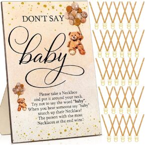 Wesiti 51 Pcs Cool Baby Shower Game Wooden Bear Sign Baby Gift Sets 50 Baby Shower Pacifiers Necklace Acrylic Pacifier for Gender Reveal Party Favor (Blue)