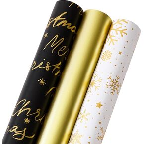YANGTE Vintage Recyclable Christmas Wrapping Paper Rolls, Brown Kraft Wrapping Paper with Red and Green Pattern, Holiday Gift Wrapping Paper Christmas Rolls, 17 * 120 inch, 4 Rolls