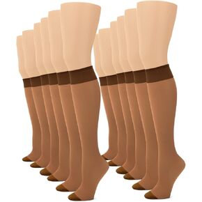 G&Y 12 Pairs Women's Sheer Knee High - 15D Nylon Stockings with Reinforced Toe