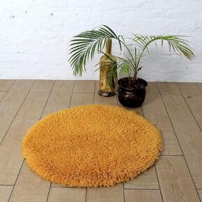 SHIKARA 100% Organic Cotton Bath Mat Rug - Luxurious - Soft & Thick - Highly Absorbent - Non Slip - Shaggy Hotel Spa Bathroom Collection Rug - 3 Feet in Round Shape - Yellow