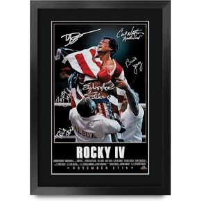 HWC Trading Rocky IV The Cast Rocky 4 Sylvester Stallone Dolph Lundgren Carl Weathers 16" x 12" Framed Gifts Printed Poster Signed Autograph Picture for Movie Fans - 16 x 12 Inches Framed