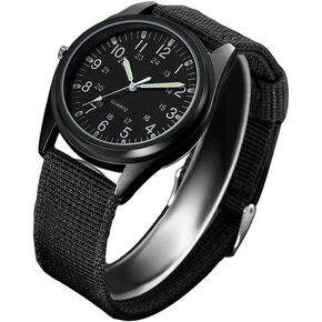 Udaney Fashion Nightlight Mens Women Watch Black Nylon Knitted Sports Leisure Quartz Watch for Army,Nurses,Doctors,Students and Medical Professionals with Second Hand