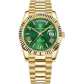 Pagani Design Men's Automatic Watch, NH36A Movement Men's Mechanical Watch DD40 AR Sapphire Glass 100 Meter Water Resistant Men's Classic Casual Sport Watch PD-1783 (Gold Green-1783QA)
