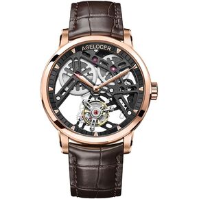 AGELOCER Manual Mechanical Watch Skeleton Tourbillon Wrist Watch with Mechanical Movement and Skeleton Dial Luxury Dress Watch