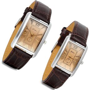 Lancardo Romantic Couple Watch Set Square Watches Love for Men and Women 2 Pcs Retro Vintage Silver Tone Case Crocodile Pattern Black Leather Wristwatch for Father's Day